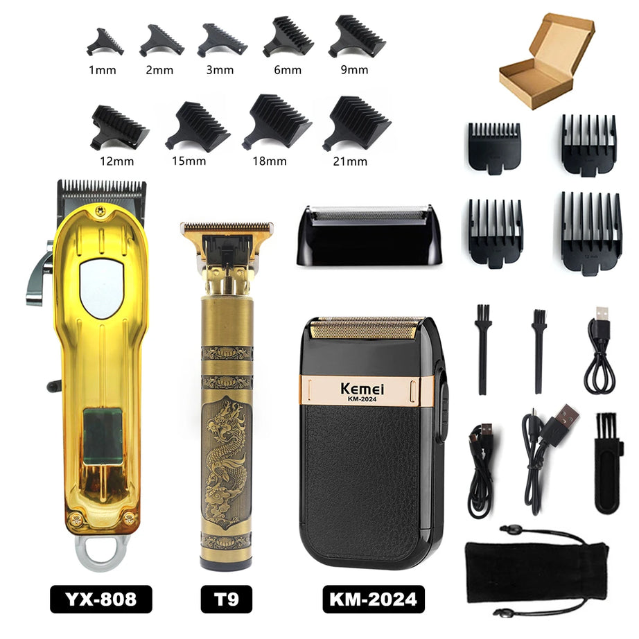 Tondeuse à cheveux professionnelle T9, corps en métal, tondeuse à barbe pour hommes, lame en acier inoxydable, tondeuse à cheveux et à barbe