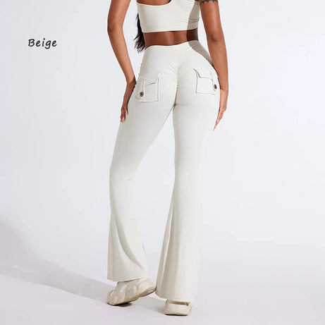 Pantalon de yoga taille haute à poches pour femme DIAS FIT JOY, effet push-up, séchage rapide, idéal pour la course, le sport et la salle de gym.