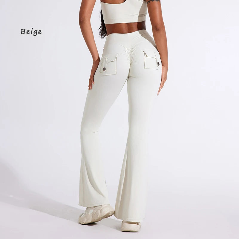 Pantalon de yoga taille haute à poches pour femme DIAS FIT JOY, effet push-up, séchage rapide, idéal pour la course, le sport et la salle de gym.