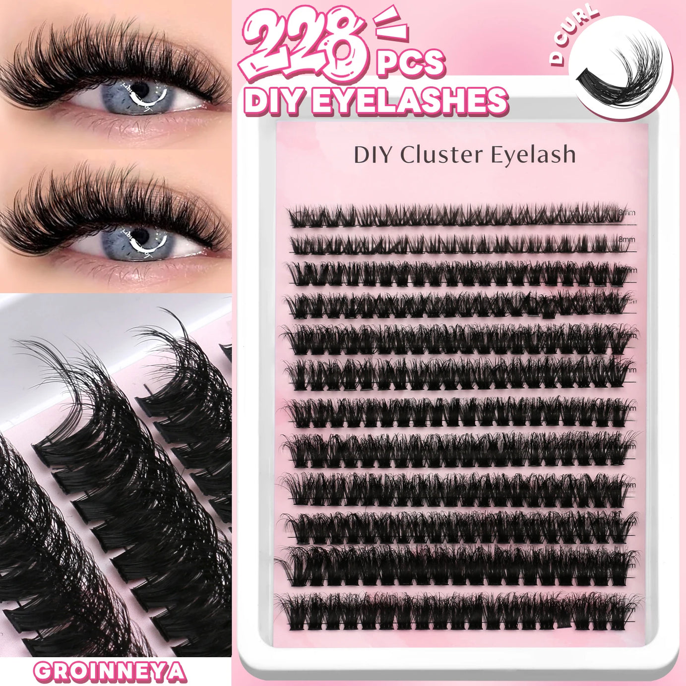 GROINNEYA Faux cils en vison, extensions de cils volumineuses, duveteuses et fines, maquillage pour les cils