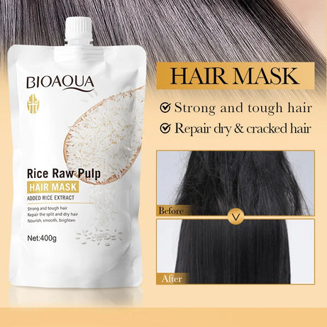 Masque capillaire magique à la kératine 10/30/50/100/400 g - Réparation en 5 secondes - Cheveux abîmés et frisés - Soin hydratant au riz - Doux, lisse et brillant