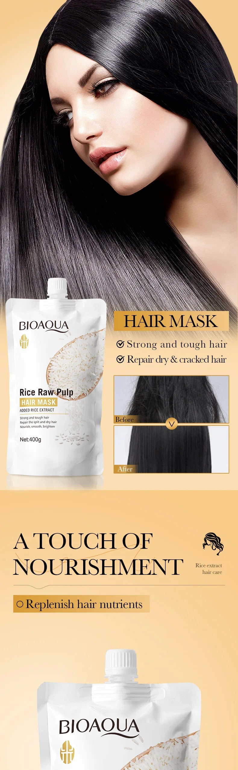 Masque capillaire magique à la kératine 10/30/50/100/400 g - Réparation en 5 secondes - Cheveux abîmés et frisés - Soin hydratant au riz - Doux, lisse et brillant