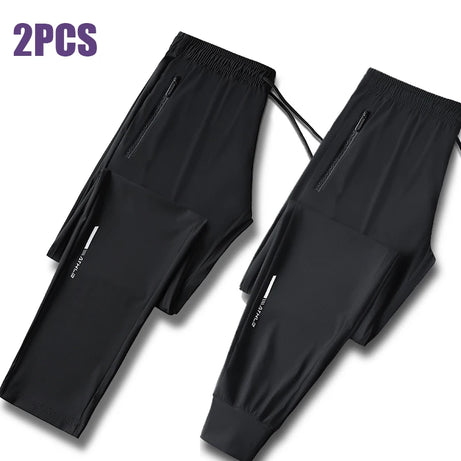 Pantalon en soie glacée de haute qualité pour homme, coupe slim décontractée, idéal pour l'été. Grande élasticité, séchage rapide, parfait pour la course et les activités de plein air.