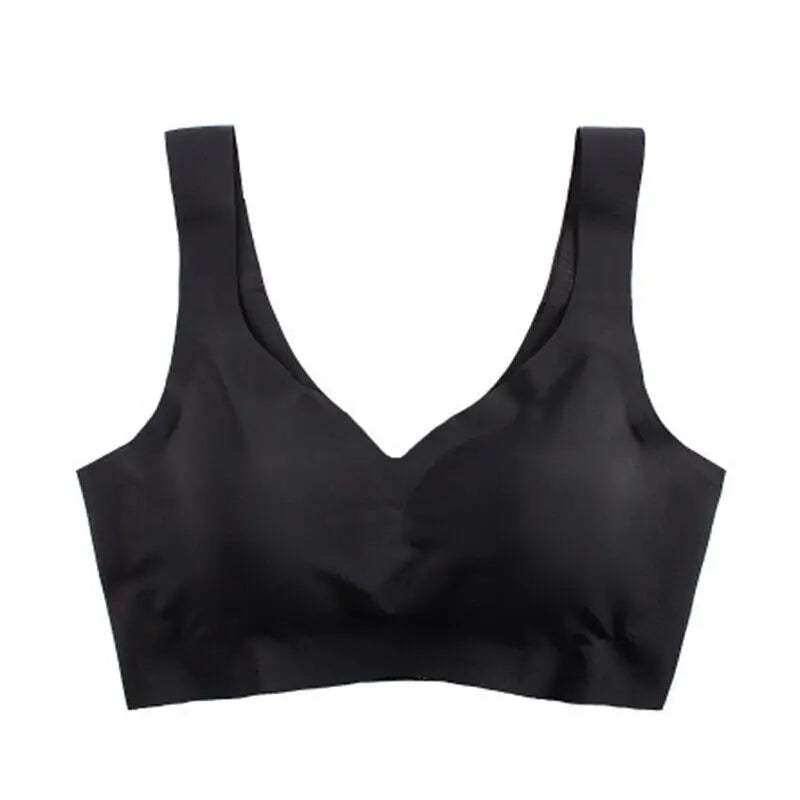 Soutien-gorge sans coutures en soie glacée pour femme (collection 2024), coussinets amovibles, effet push-up, brassière de yoga respirante, sans armatures.
