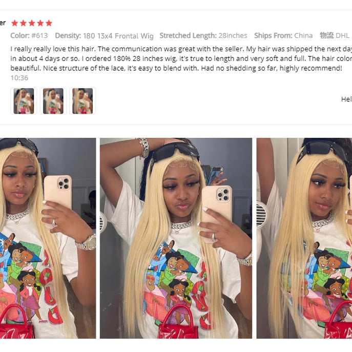 13x4 13x6 360 HD Transparent 613 Honey Blonde Color Lace Front Human Hair Wigs for Women Raw Brazilian Straight Lace Frontal Wig