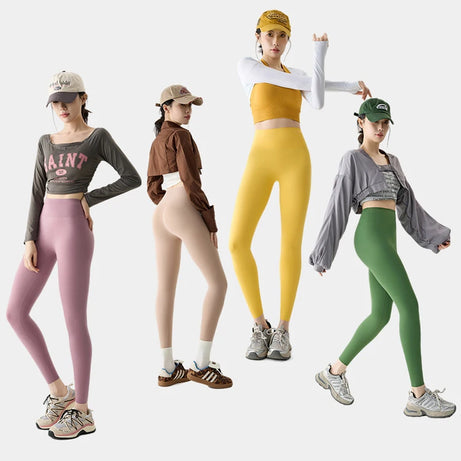 Leggings de sport et de fitness BIVIGAOS Printemps-Été, colorés, sans coutures, effet peau de requin, fins, élastiques et moulants.