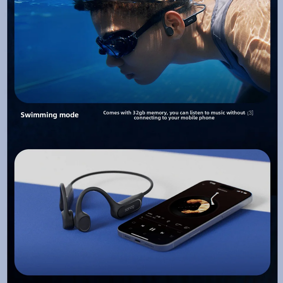 Écouteurs Bluetooth à conduction osseuse Sanag B33S, oreille ouverte, IPX8, pour la natation, mémoire de 32 Go, sans fil, compatibles MP3.