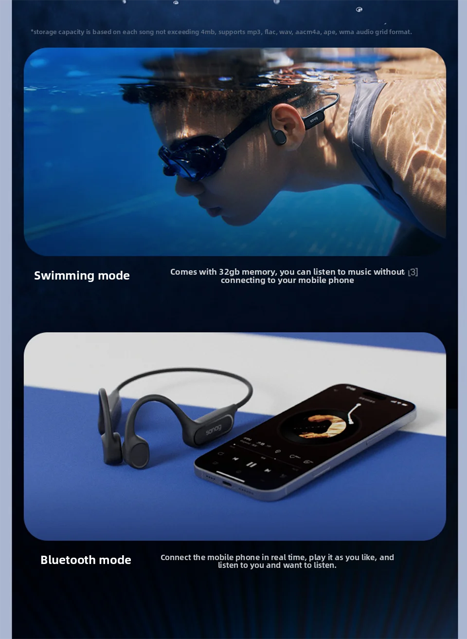 Écouteurs Bluetooth à conduction osseuse Sanag B33S, oreille ouverte, IPX8, pour la natation, mémoire de 32 Go, sans fil, compatibles MP3.
