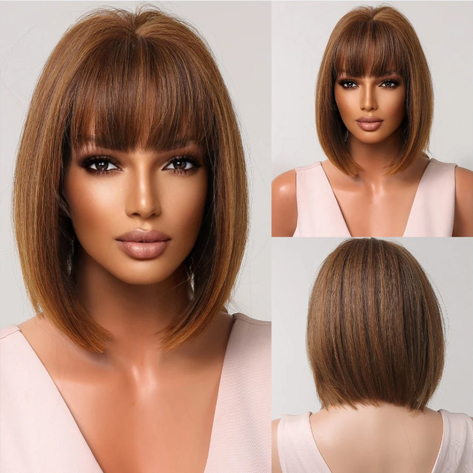 Perruque synthétique blanche, blonde et grise avec frange, coupe courte et lisse, idéale pour le cosplay et le quotidien. Cheveux naturels et résistants à la chaleur.