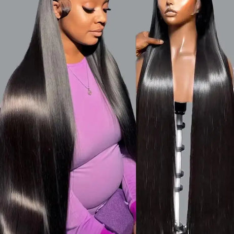 Perruque frontale de 40 à 46 pouces, densité 200, pour femmes noires, perruques brésiliennes en cheveux humains, 5x5, raides comme des baguettes, perruque frontale en dentelle transparente HD