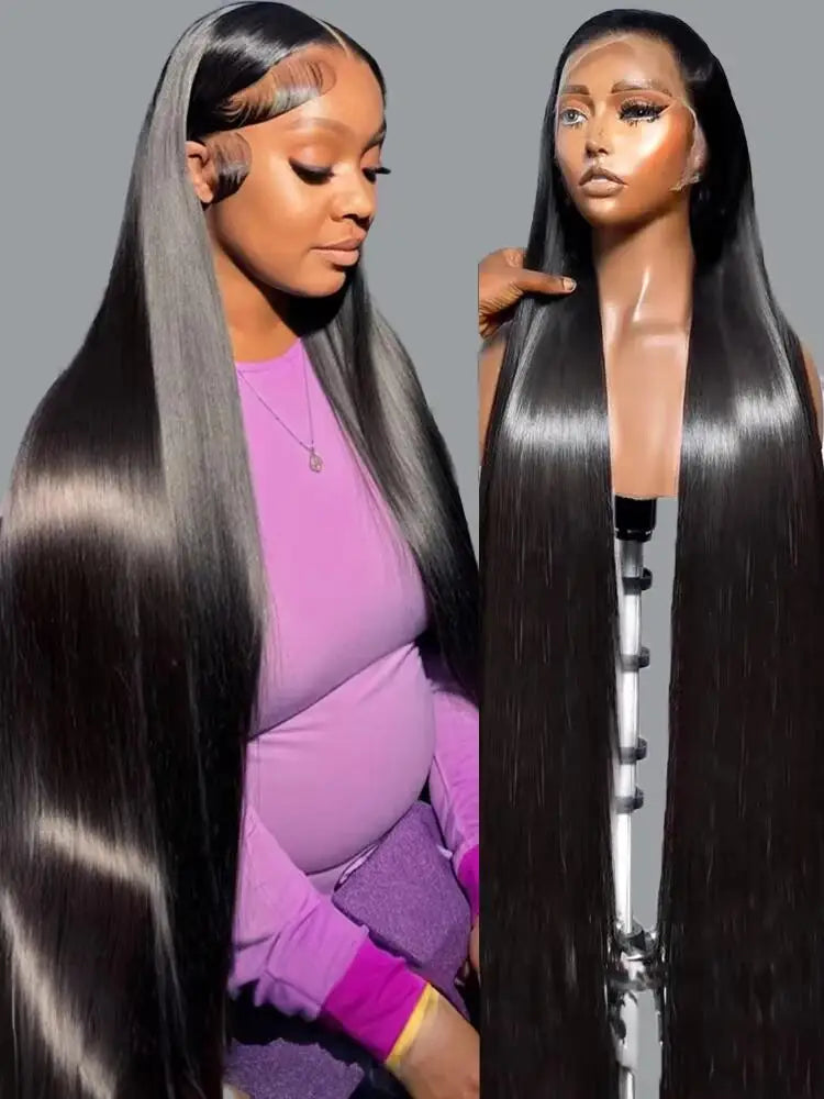 Perruque frontale de 40 à 46 pouces, densité 200, pour femmes noires, perruques brésiliennes en cheveux humains, 5x5, raides comme des baguettes, perruque frontale en dentelle transparente HD