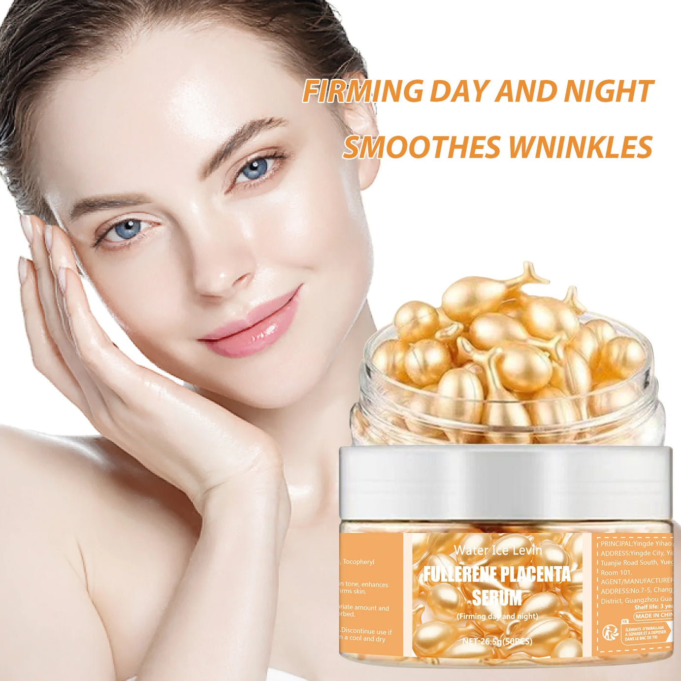 50 capsules de sérum au collagène pour le visage, anti-imperfections, anti-acné et anti-rides, raffermissantes et éclaircissantes, à base d'acide hyaluronique. Nouveau soin de la peau.