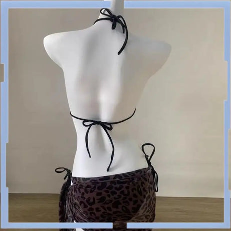 Maillot de bain Hello Kitty Sanrio imprimé léopard, 3 pièces, mignon, dos nu, pour les vacances, idéal pour les petites filles.