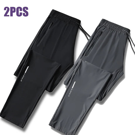 Pantalon en soie glacée de haute qualité pour homme, coupe slim décontractée, idéal pour l'été. Grande élasticité, séchage rapide, parfait pour la course et les activités de plein air.