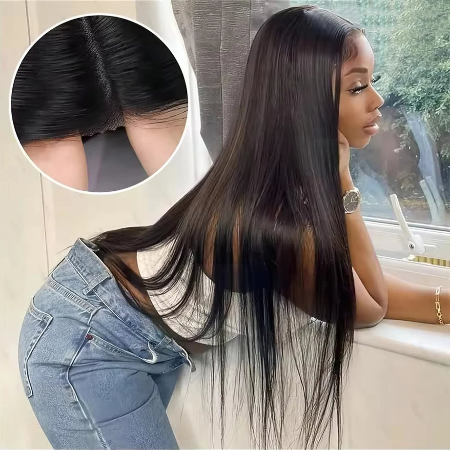 Perruques sans colle en cheveux humains, prêtes à porter, raides comme des baguettes, 76 cm (30 pouces), pré-coupées, avec fermeture en dentelle HD 4x4 ou 5x5. 100 % cheveux humains.