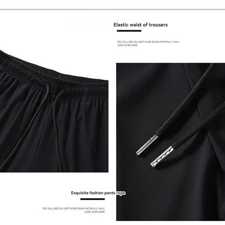 Pantalon en soie glacée de haute qualité pour homme, coupe slim décontractée, idéal pour l'été. Grande élasticité, séchage rapide, parfait pour la course et les activités de plein air.