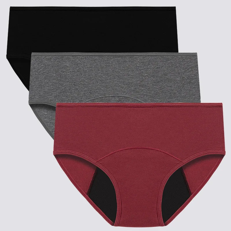 Lot de 3 culottes menstruelles pour femmes, anti-fuites, en coton, absorbantes, physiologiques, pour les règles.