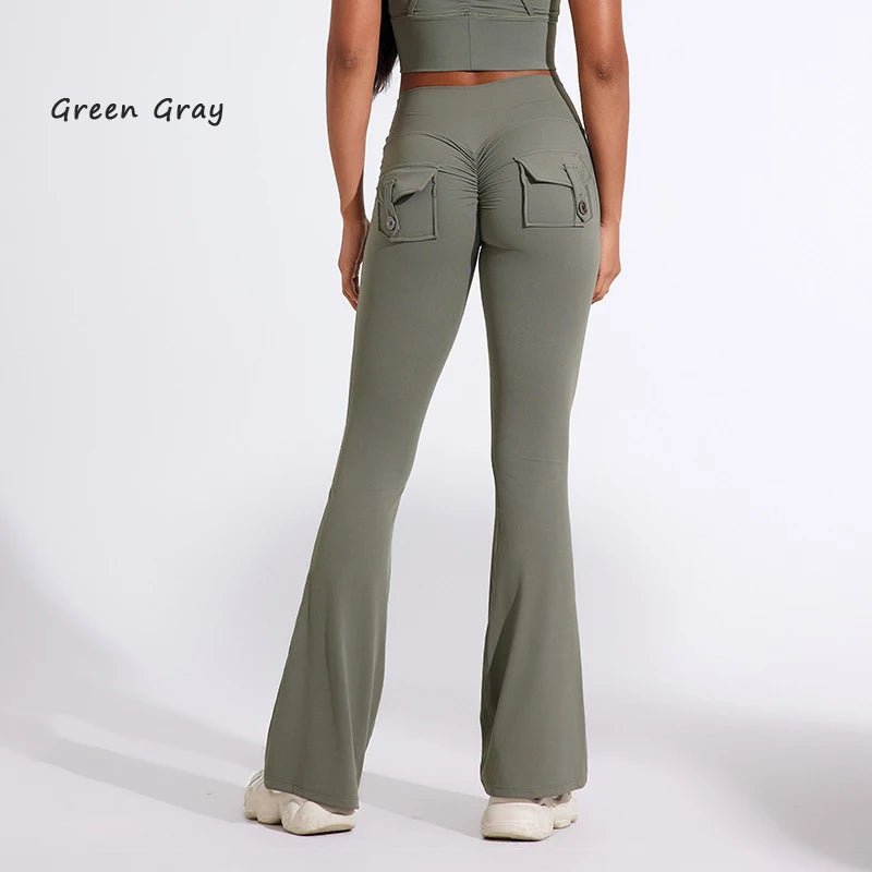 Pantalon de yoga taille haute à poches pour femme DIAS FIT JOY, effet push-up, séchage rapide, idéal pour la course, le sport et la salle de gym.