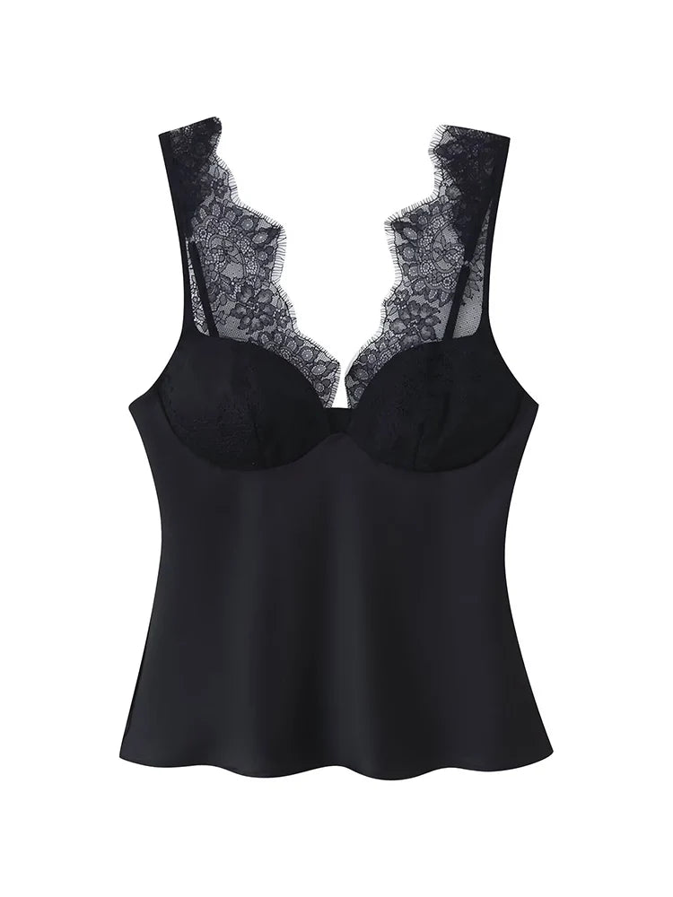 Camisetas de tirantes elegantes para mujer, top sexy sin mangas con encaje, top de tirantes vintage adelgazante, nueva colección 2026 de ropa urbana femenina.