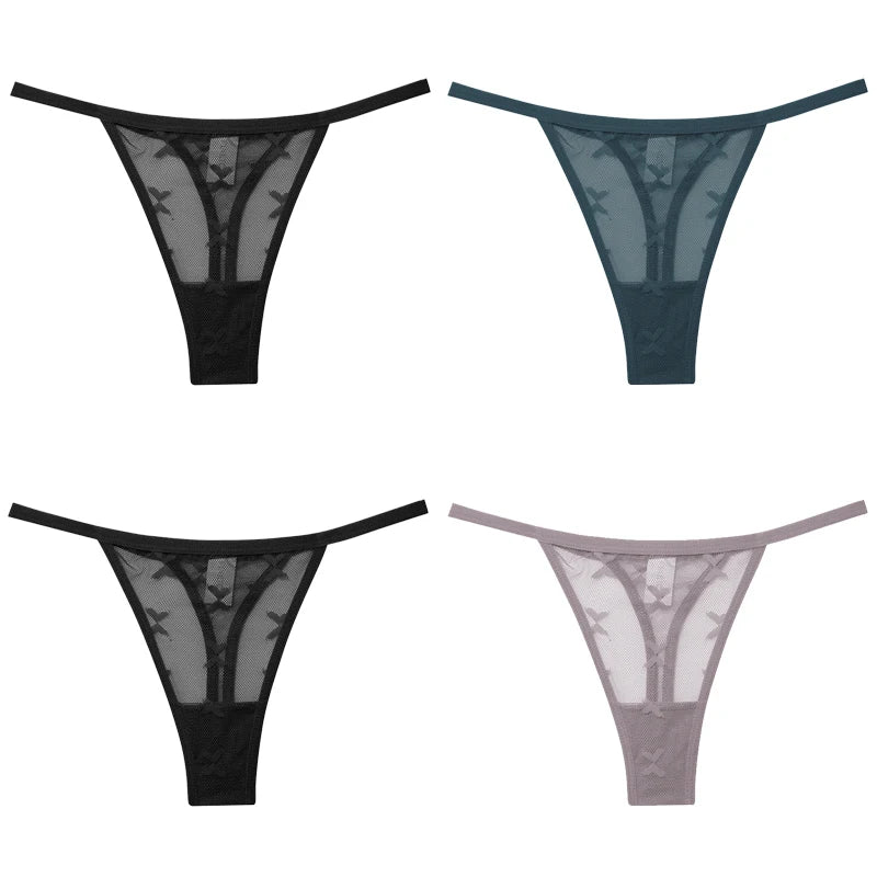 Lot de 4 culottes bikini en dentelle pour femme, strings sexy, tailles S à XL, sous-vêtements confortables dos nageur, lingerie sexy 2022