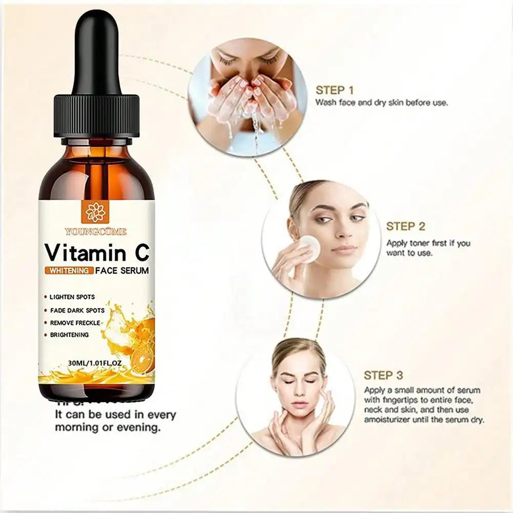 Essence pour le visage à la vitamine C contenant de l'acide hyaluronique, estompe les taches brunes, hydrate, répare et lutte contre le vieillissement cutané. Soin du visage 30 ml