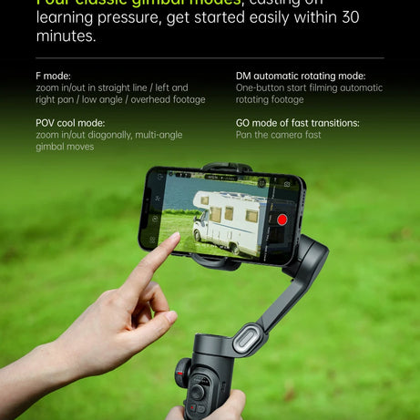 Stabilisateur à cardan 3 axes pour smartphone, pliable, portable, pour l'enregistrement vidéo, les vlogs et les appareils Android. Stabilisateur anti-tremblement PTZ pour iPhone et Android.