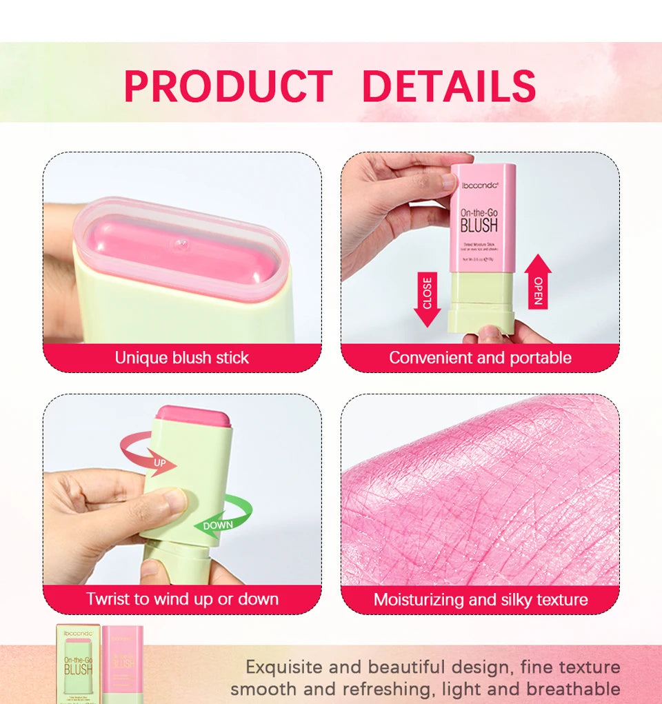 Blush Stick Fonctionnel Maquillage Facile à Colorer Rouge Crème Blush Waterproof Haute Rendu de Couleur Éclat du Teint