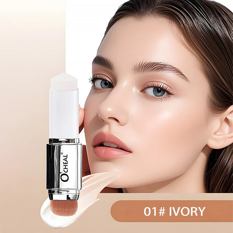 Fond de teint stick thermosensible O'CHEAL, couvrance du visage, imperfections et pores, double embout, fini mat.