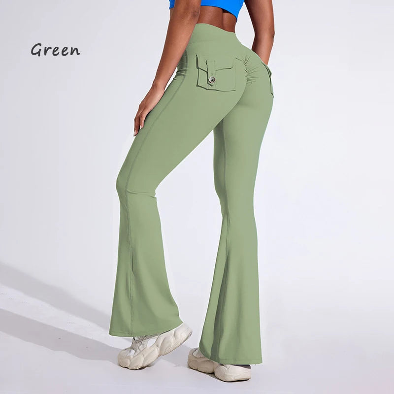 Pantalon de yoga taille haute à poches pour femme DIAS FIT JOY, effet push-up, séchage rapide, idéal pour la course, le sport et la salle de gym.