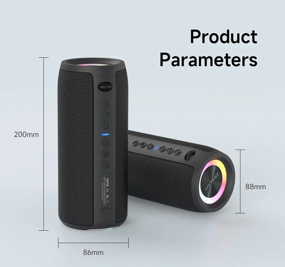 Enceinte Bluetooth haute puissance ZEALOT-S51PRO 40 W, basses stéréo 3D, portable et étanche IPX5, compatible TWS.