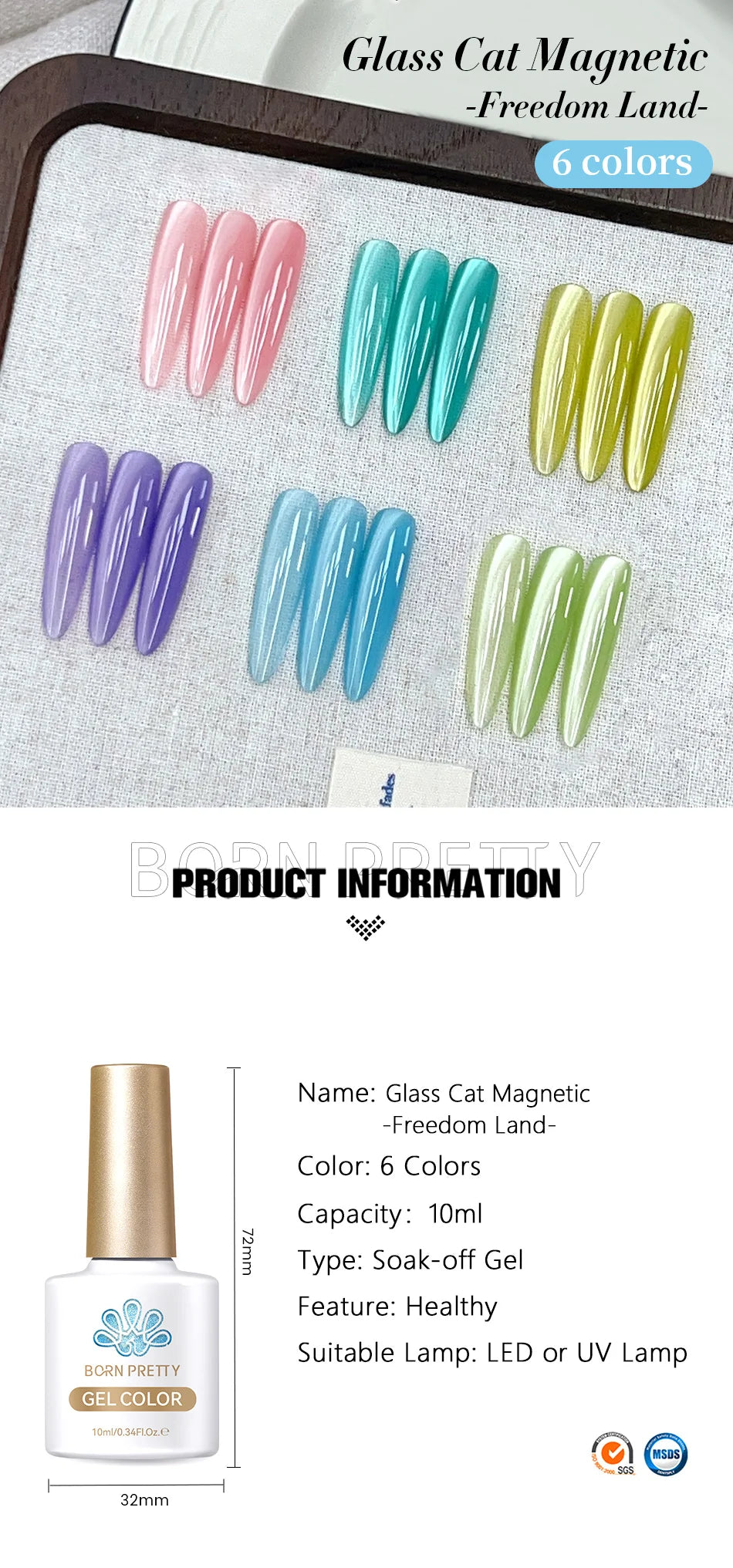 Vernis à ongles semi-permanent BORN PRETTY 10 ml, perles de verre roses, chat, gel magnétique, manucure semi-permanente Spring Moonlight Jelly Crystal.