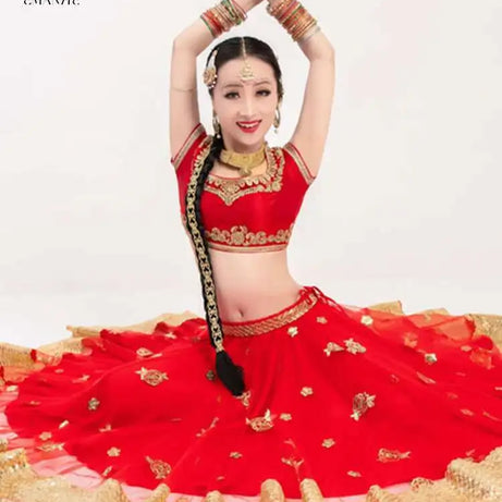 Yiman Exotic Indian Dance Dress Ethnic Style Female Photo Belly Dance Sari Top Big Swing Skirt Lengha Set