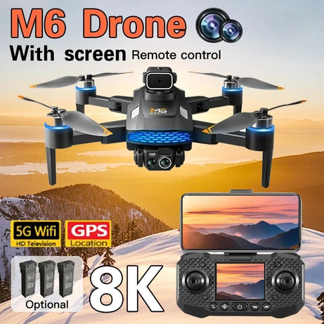 Drone M6 8K Pro original avec caméra HD 4K FPV Wi-Fi 5G pour prises de vue aériennes professionnelles. Quadricoptère radiocommandé avec écran intégré.