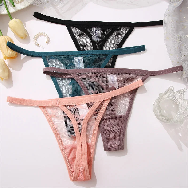 Lot de 4 culottes bikini en dentelle pour femme, strings sexy, tailles S à XL, sous-vêtements confortables dos nageur, lingerie sexy 2022