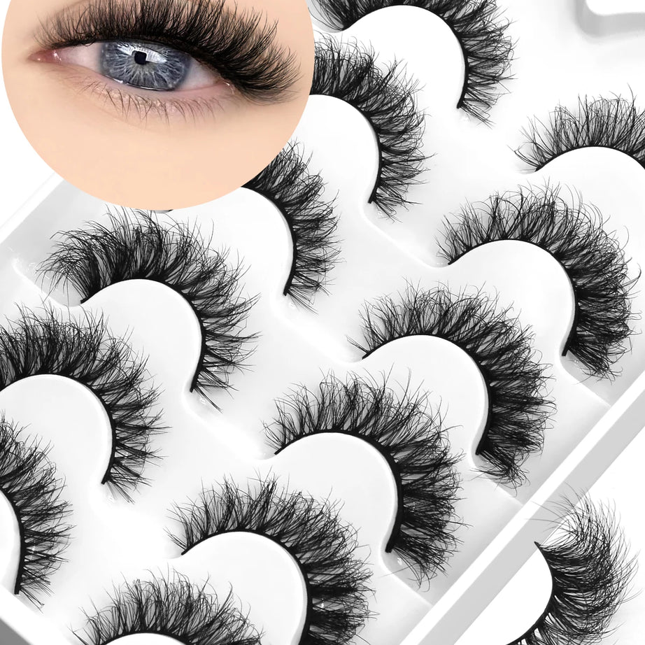 Cils en vison 3D GROINNEYA, effet chat, volume léger et vaporeux, effet naturel et aérien, bande flexible et légère