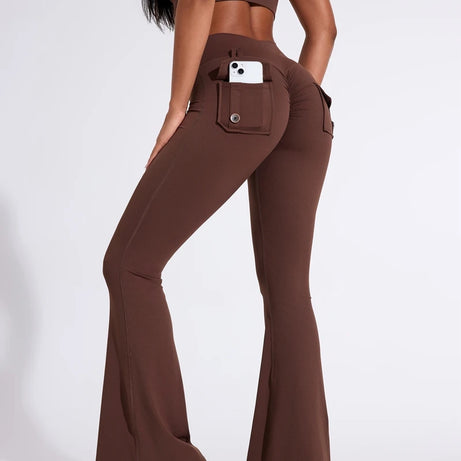 Pantalon de yoga taille haute à poches pour femme DIAS FIT JOY, effet push-up, séchage rapide, idéal pour la course, le sport et la salle de gym.