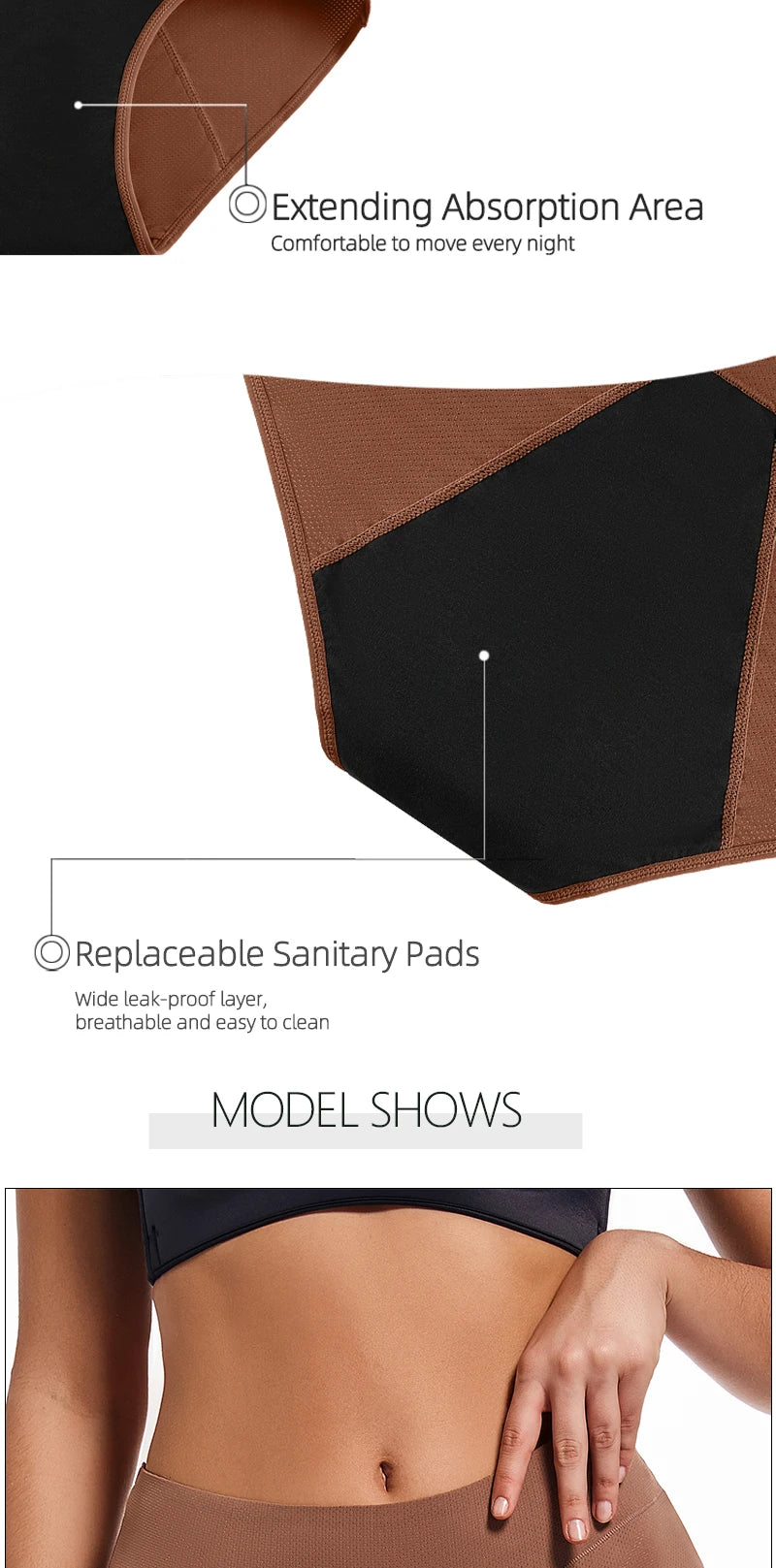 Culottes menstruelles 3 couches absorbantes pour incontinence physiologique, respirantes et imperméables, sous-vêtements menstruels pour femmes.
