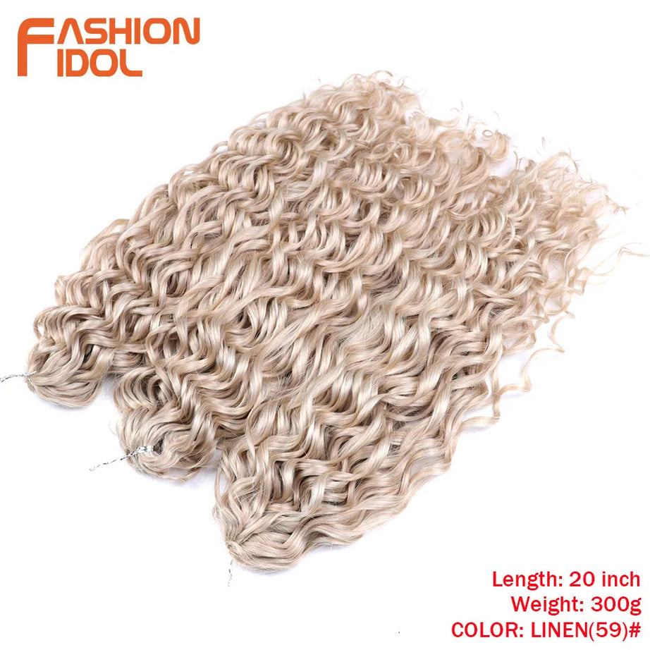 Extensions de cheveux bouclés FASHION IDOL, ondulations profondes, torsades, 50 cm, blond ombré, crochet synthétique.