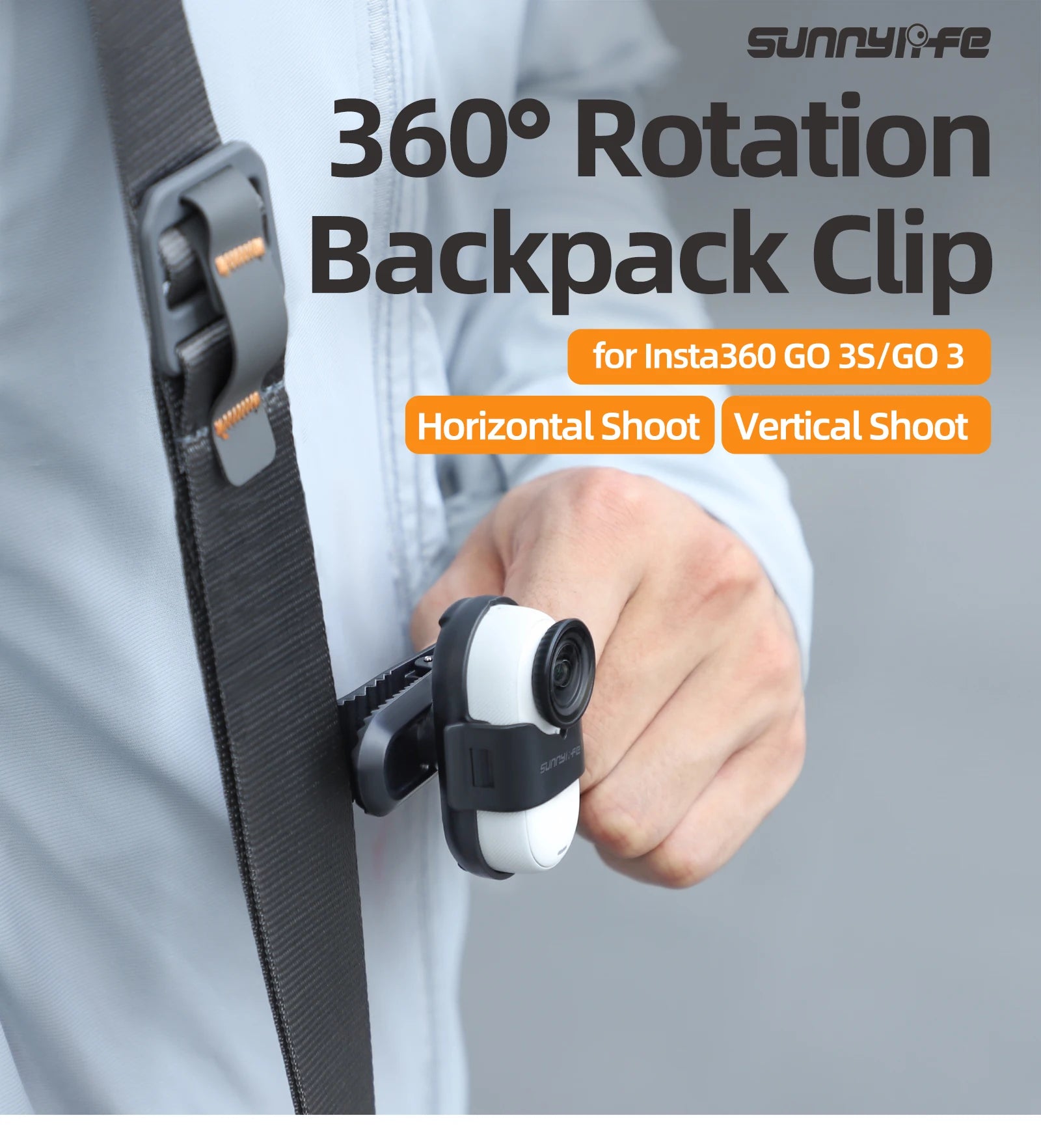 Support de fixation pour sac à dos avec clip de suspension rotatif à 360° pour caméra sportive Insta360 Go 3S/Go 3. Accessoires pour caméra Insta360 Go 3S.