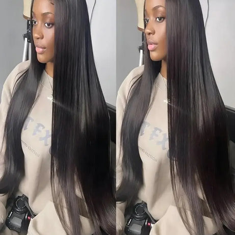 Perruque frontale de 40 à 46 pouces, densité 200, pour femmes noires, perruques brésiliennes en cheveux humains, 5x5, raides comme des baguettes, perruque frontale en dentelle transparente HD