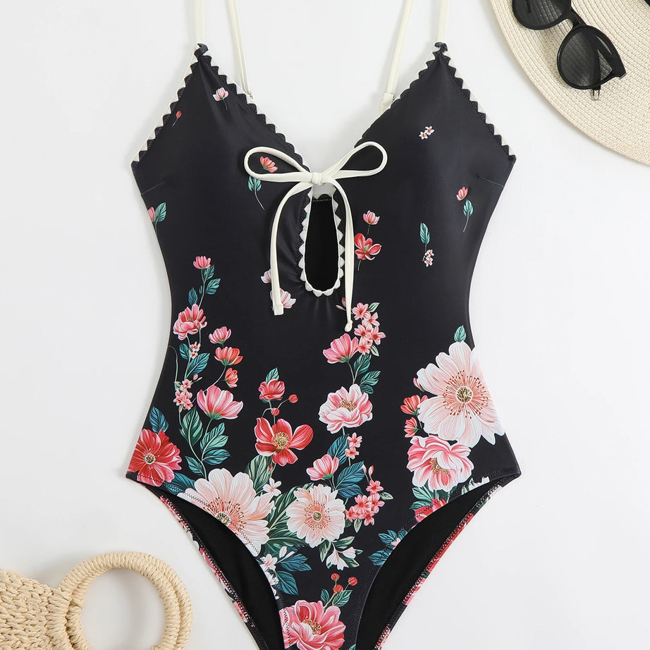 Maillot de bain une pièce imprimé 2026 pour femme, à lacets, body push-up, monokini, tenue de plage d'été