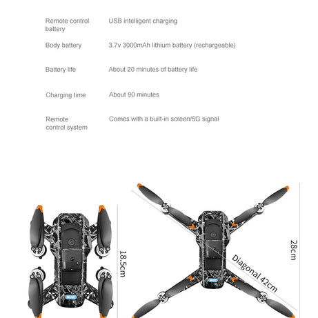 Véritable quadricoptère RC pliable A14 Pro Max GPS Brushless 8K avec trois caméras, détection d'obstacles et écran, pour une portée optimale.