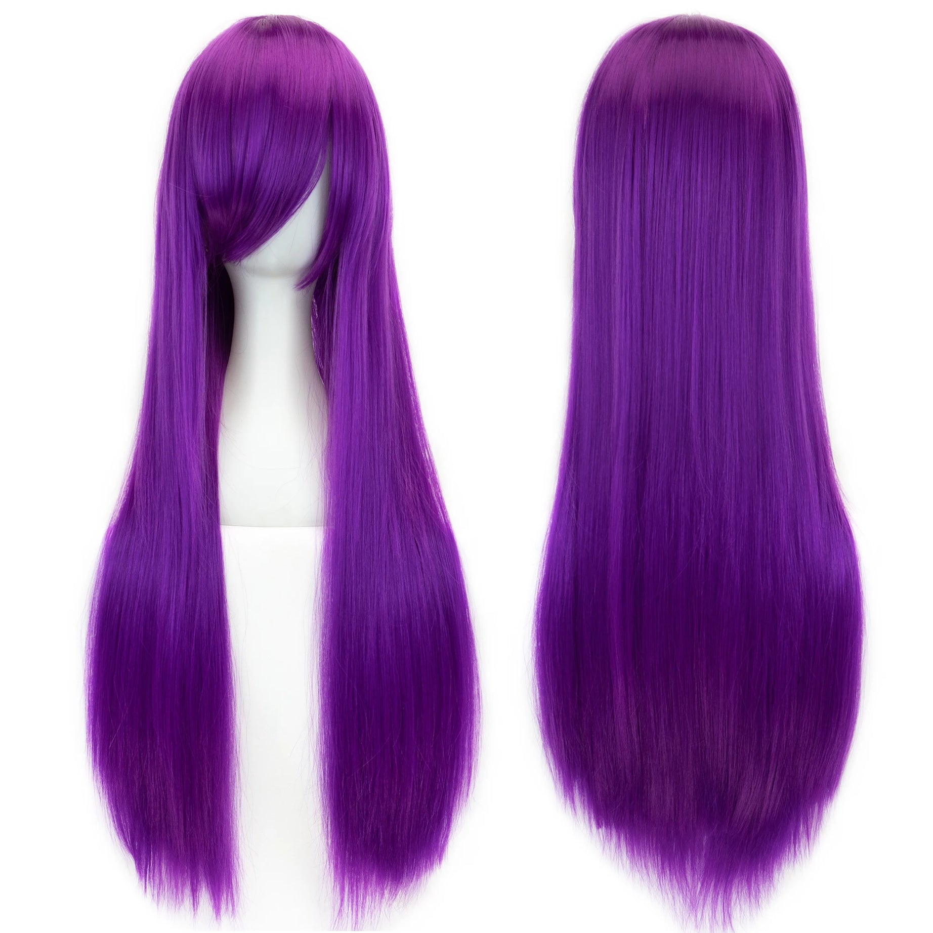 Perruque synthétique Soowee de 80 cm de long, blanche et violette, idéale pour le cosplay, les fêtes et les coiffures noires. Cheveux raides. Postiche pour femme.