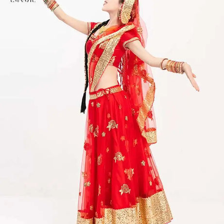 Yiman Exotic Indian Dance Dress Ethnic Style Female Photo Belly Dance Sari Top Big Swing Skirt Lengha Set