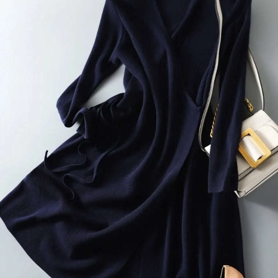 Pull d'automne-hiver pour femme, robe cache-cœur à col V, style coréen, jupe ample et élégante en maille