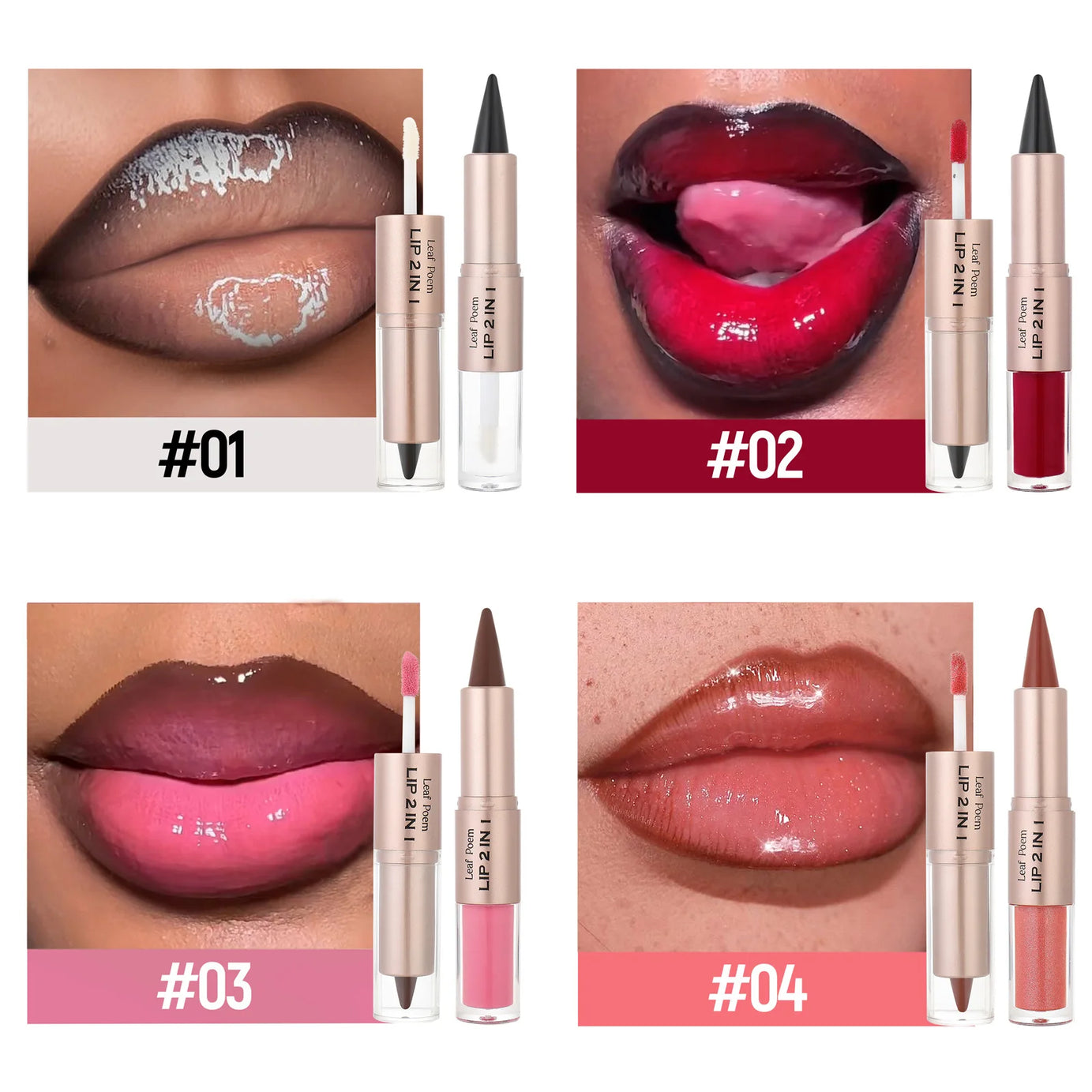 Crayon contour des lèvres noir et marron effilé, double embout miroir, effet repulpant, gloss cristal, maquillage pour des lèvres rouges sexy