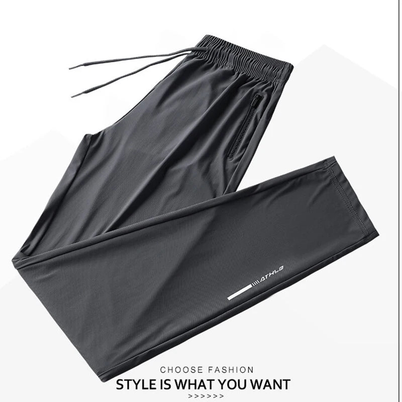High Quality Ice Silk Pants For Men's Summer Slim Casual New Loose High Elasticity Quick Drying Outdoor Running Casual Pants