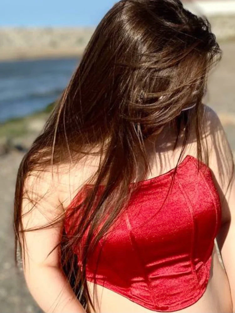 Débardeur sans manches à épaules dénudées, corset court sexy, sous-vêtements féminins, bustier dos nu uni