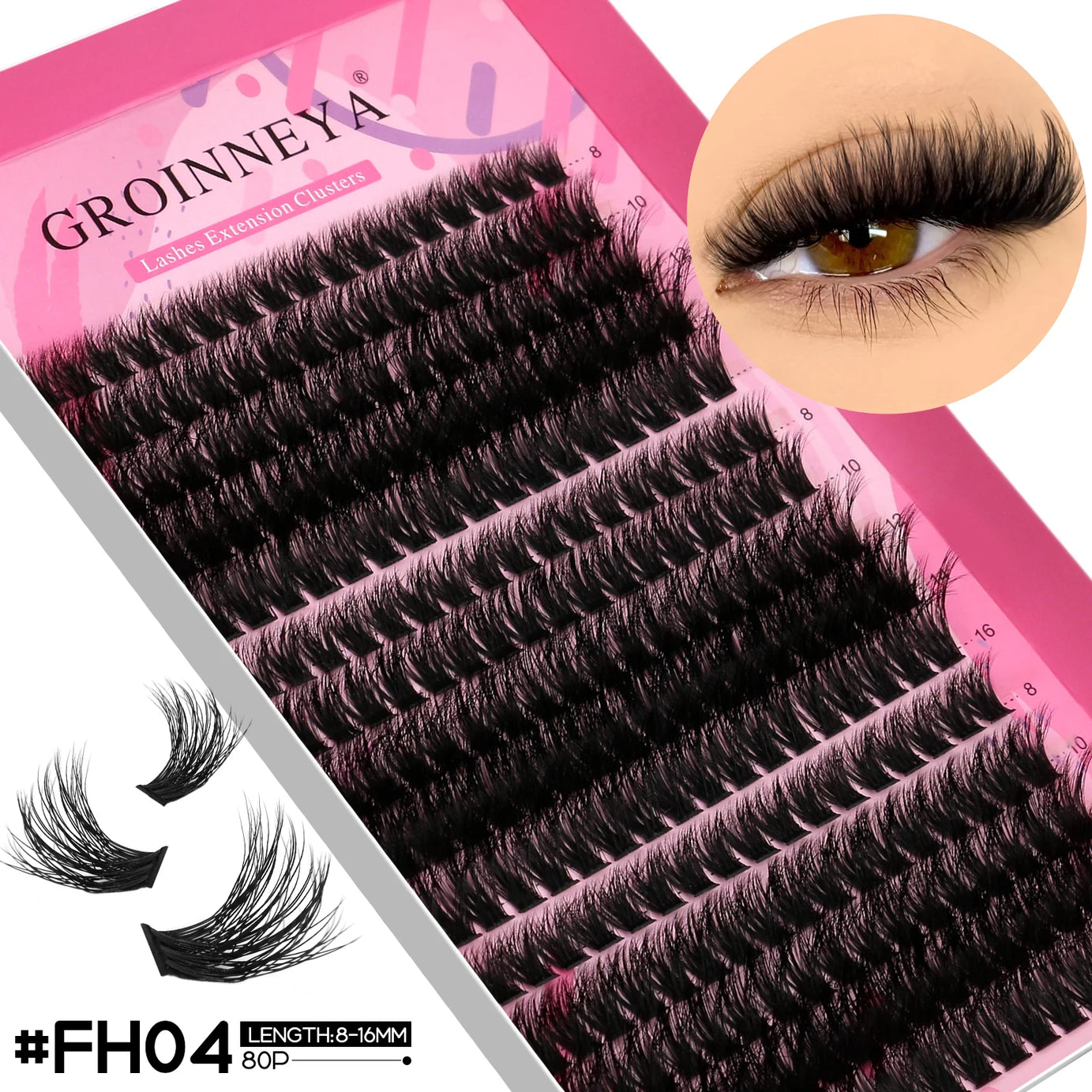 GROINNEYA Faux cils en vison, extensions de cils volumineuses, duveteuses et fines, maquillage pour les cils