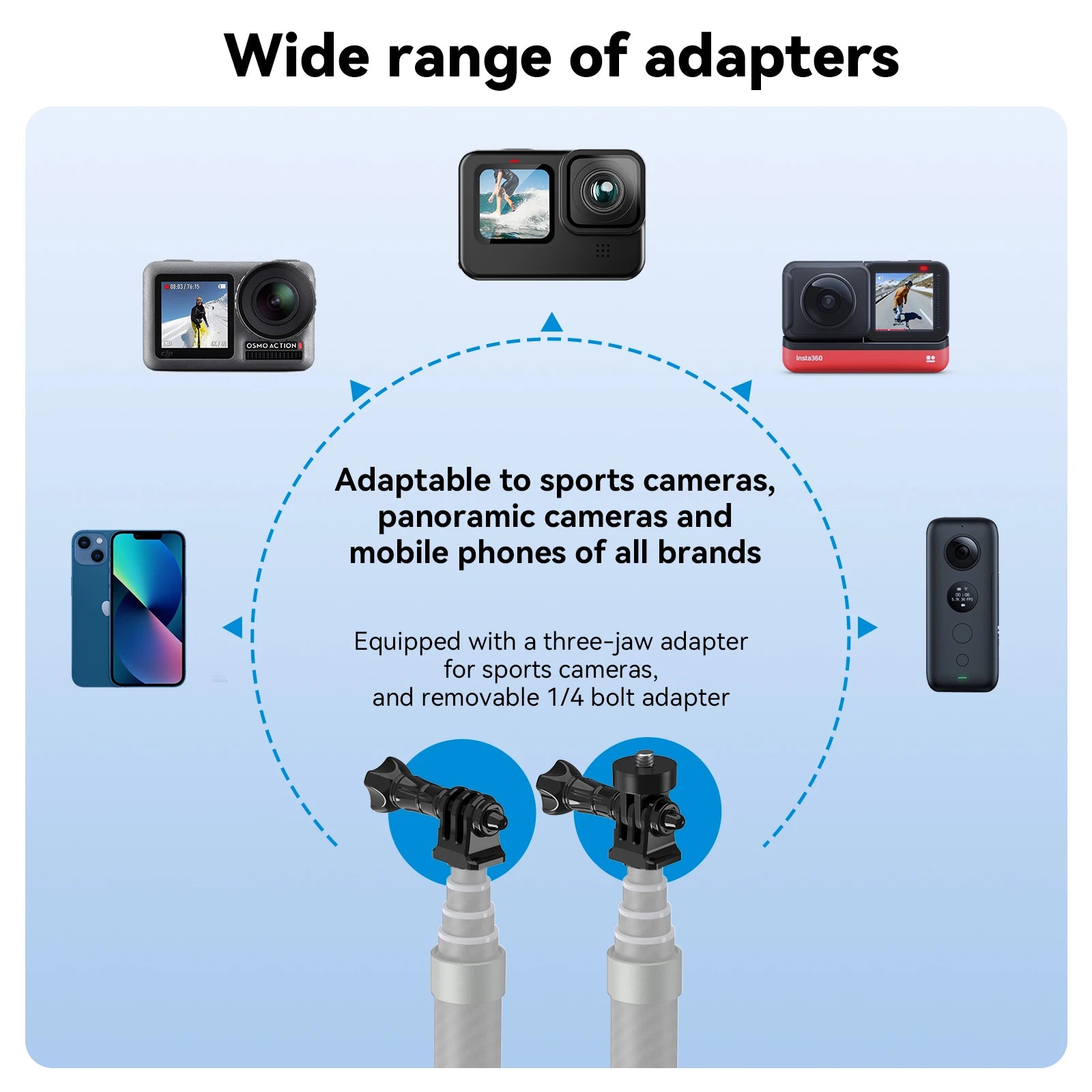 Perche à selfie monopode extensible TELESIN en fibre de carbone de 1,2 m x 3 m, avec vis 1/4", compatible avec les caméras d'action GoPro, Insta360, Osmo Action et DJI.